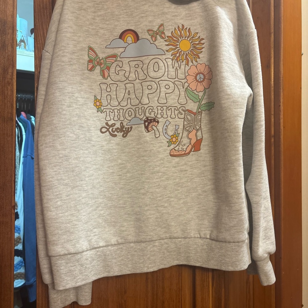 Lucky Brand Light Gray Zip Hoodie with Floral Boot Graphic - Picture 4 of 5